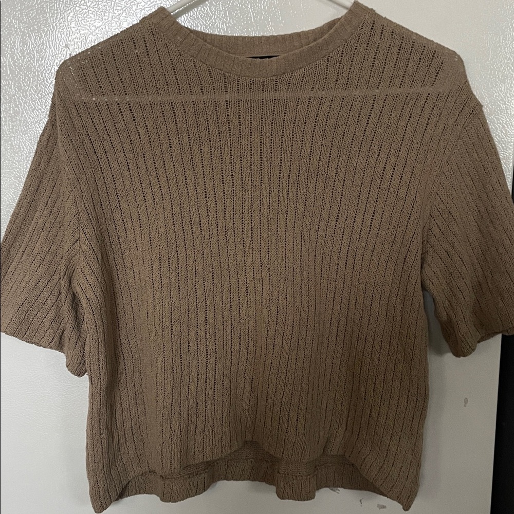 Massimo Dutti Small Ribbed Knit Beige Sweater